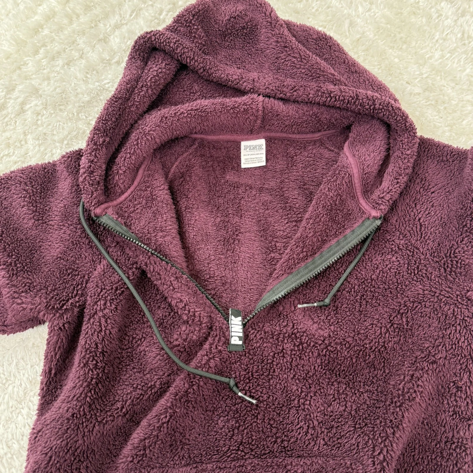 UNDERCOVER ROSA Victoria's Secret Pullover Donna XS Sherpa Pile Felpa con Cappuccio Tasca Canguro