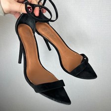 Nasty Gal Black Suede Pointed Toe Stiletto Ankle Strap Heels Women's Size 10M