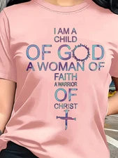 Christian Faith Womens T-Shirt Religious Typography Tee I am a Child of God (LG)
