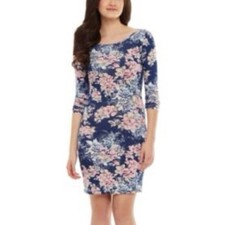 GUESS Navy Floral Open Back Bodycon Sexy Curve Hugging Stretchy Dress XS