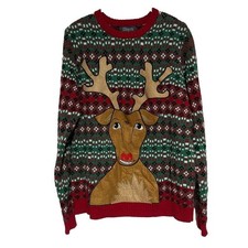 33 Degrees Reindeer Ugly Christmas Sweater Mens M Multicolor Holiday