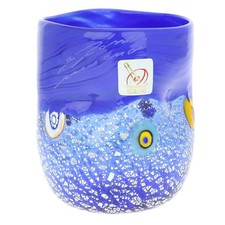GlassOfVenice Murano Drinking Glass - Silver Blue Mosaic