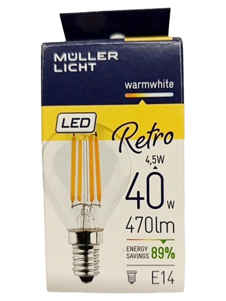 MüLler Licht LED Retro Filament E14 4,5W 470Lm 2700K Warmweiß Tropfen-image