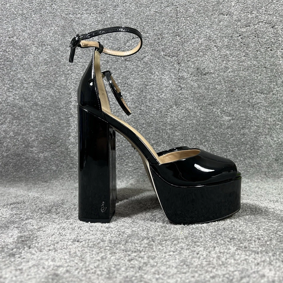 Tacones Sam Edelman Kori para mujer talla 7 charol negro plataforma tiras nuevos Foto 2 de 4
