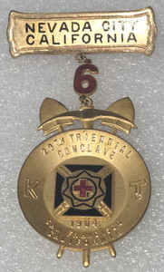 1904 Knights Templar 29th Triennial Conclave Nevada City #6 Commandery BADGE