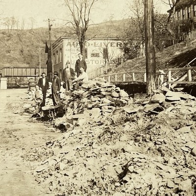 Antique Photograph On Board City Street View Buildings Men History Wellsburg WV