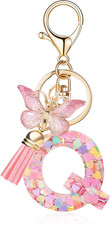 Fashion Alphabet Initial Letter Keychain Tassel Butterfly Pendant Key Ring for P