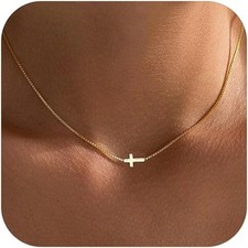 Cross Necklace for Women 14K Real Gold Dainty Minimalist Cross Pendant Chain