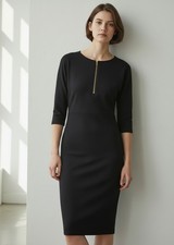 Tiana B Black 3/4 Sleeve Scoop Neck Sheath Dress M Medium Stretch Work Formal