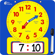 Large Dry Erase Magnetic Teaching Demonstration Clock, Kids Telling Time Learnin