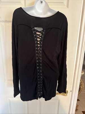 Venus Black Women s Xl Long Sleeve Shirt Shoestring Detail On Back 