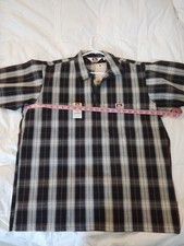 Ben Davis Short Sleeve Plaid 1/2 Zip Shirt Black Cream New With Tags