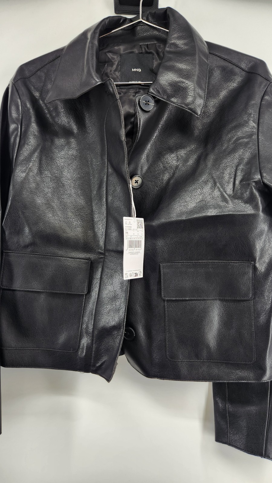 Mango MNG Women's Medium Black Faux Leather Jacket NWT Pockets thumbnail 7