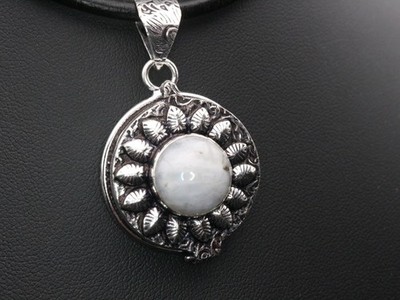 GJ69 MONDSTEIN POISON BOX RUND  SILBER-ANHÄNGER +Silberkette/Leder Neu