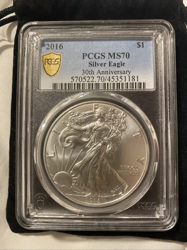 2016 $1 Silver American Eagle 30th Anniversary Coin MS70 with GOLD SHIELD