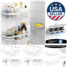 Elegant White Shower Organizer - 3 Rustproof Caddies with Soap Holder and Hooks