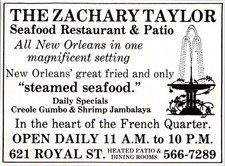 The Zachary Taylor Steamed Seafood Daily Specials 1981 New Orleans Ad TAK4-H3