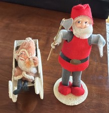Vintage Christmas 1950s Santa in Sleigh Santa with Axe Japan Flocked Cardboard