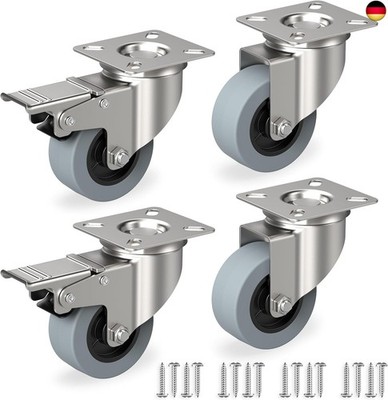 RAVN HAMAN 4er Set Möbelrollen 50 mm - Schwerlastrollen mit Bremse bis 35 kg 