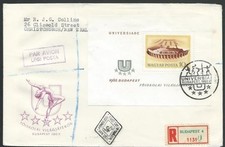 HUNGARY 1965 Stadium mini sheet on FDC to New Zealand......................58034