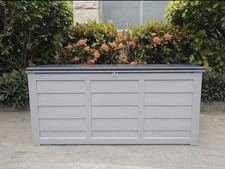 Extra Large Outdoor Storage Box with Wheels Weatherproof Garden Chest, Grey Lid