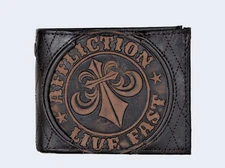 Affliction Men's Embossed Distressed Leather Bifold Wallet Brown
