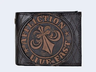 Affliction Men's Embossed Distressed Leather Bifold Wallet Brown
