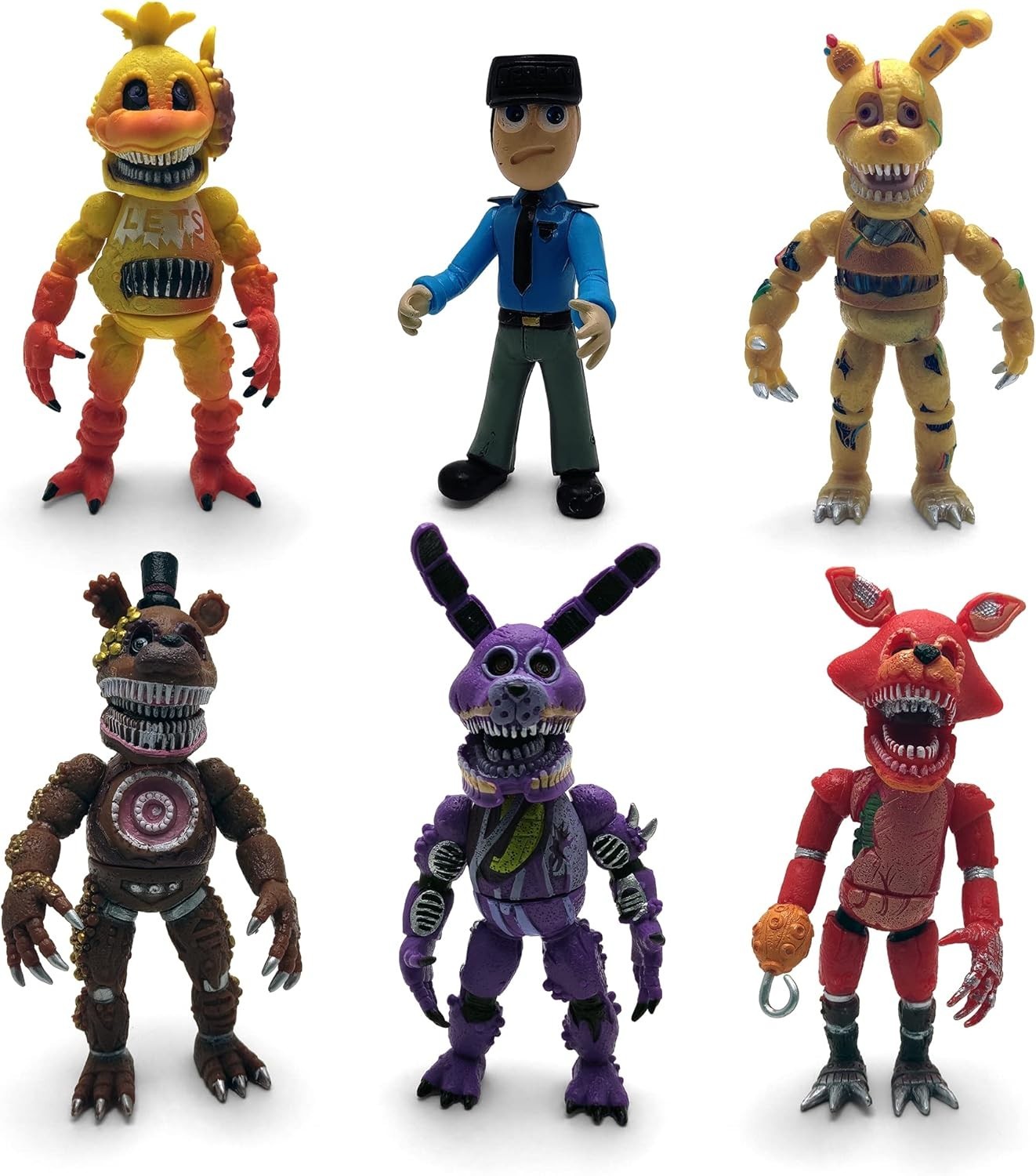 Collectible FNAF Figures Set with Nightmare Foxy, Freddy & Human