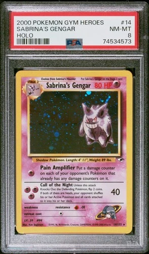 2000 Pokemon Gym Heroes Sabrina's Gengar #14 Holo PSA 8