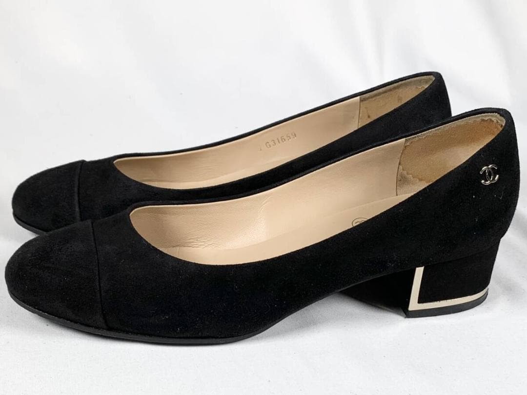 Chanel Pumps Shoes Coco Mark Black x Gold Suede Size 36 US About 6 For Women thumbnail 13