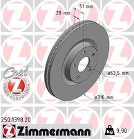 2X Zimmermann Bremsscheibe 250.1398.20 FüR Ford