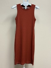Nine West Women’s Rust Ribbed Knit Bodycon Midi Dress Sleeveless Round Neck S