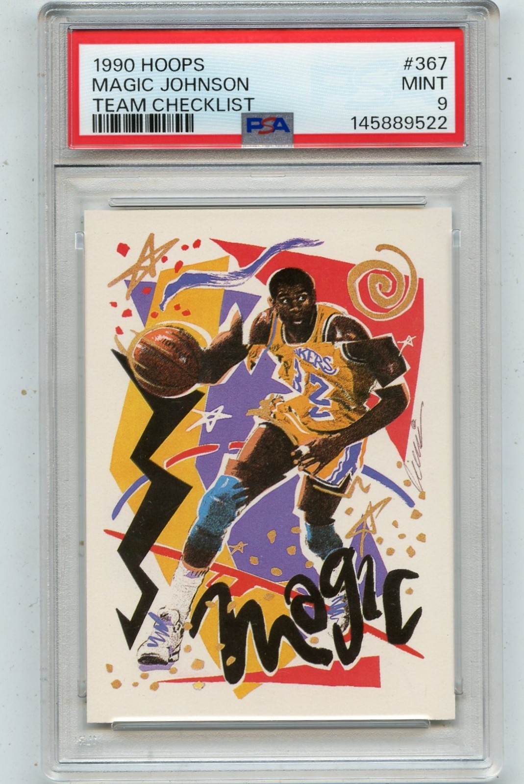 1990-91 HOOPS BASKETBALL #367 MAGIC JOHNSON "CHECKLIST" LAKERS, HOF, PSA 9 (522)