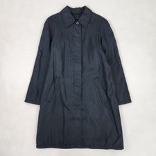Prada Black Nylon Single Breasted Coat Removable Liner Missing Button S