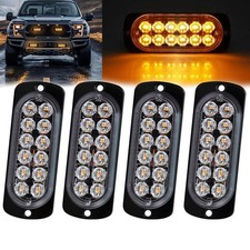 4 Pcs Super Bright Amber Strobe Light Kit - 12 LEDs, 18 Patterns, 12V Waterpr...