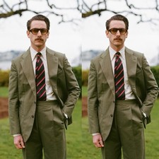 Green Linen Men's Suits Summer Beach Wedding Tuxedo Outdoor Casual Two Pieces