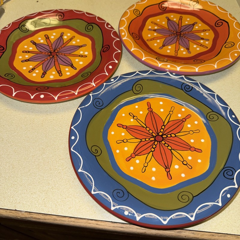 Pier 1 Hand Painted Ironstone 8" In. Serving Plates Textured Set of Two Plates