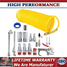 20pcs/set AIR COMPRESSOR ACCESSORY KIT Inflate 25Ft Recoil Hose Tool Nozzles 1/4