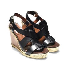 NIB Cole Haan Women's Breecey Wedge Leather Sandal in Black W02349 Size 6.5
