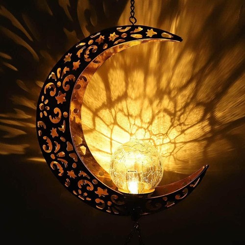 Solar Hanging Metal Wind Chime Light LED Waterproof Outdoor Moon and Sun Decor - Picture 3 of 29