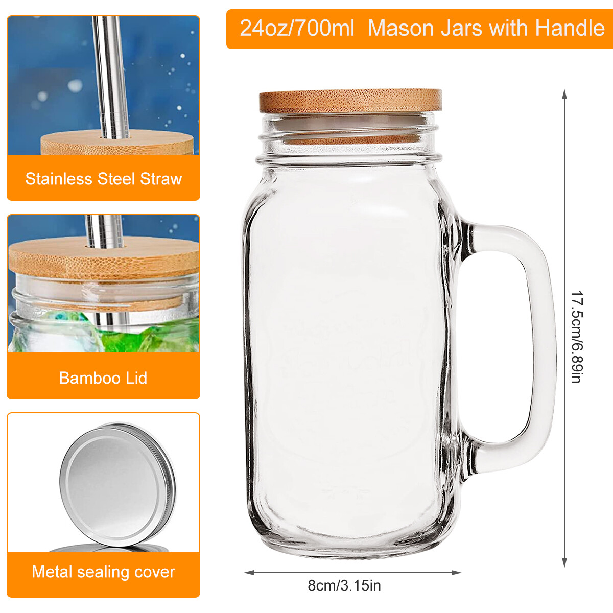 2Pcs Drinking Glasses Kit 700ML Large Capacity Drinking Cup with Bamboo ...
