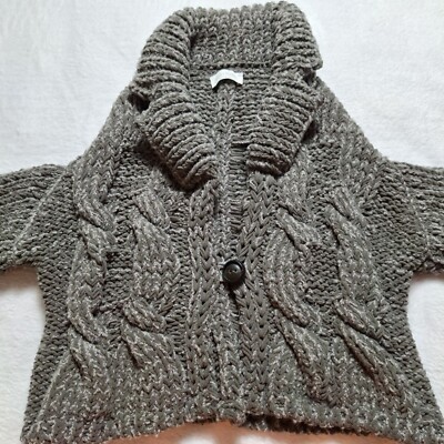 GRAN SASSO Chenille Crop Cardigan Sweater Womens Gray Soft Crochet Short Sleeve