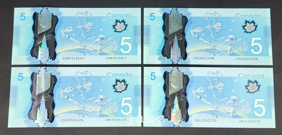 SET 2013 Canada $5 Dollar Polymer P106e Lane/Macklem UNC Prefix INK-INL-INM-INR - Image 2 of 3