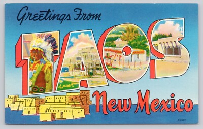 TAOS  New Mexico Large Letter Postcard Multi-View  Plastichrome UNP Postcard *c3