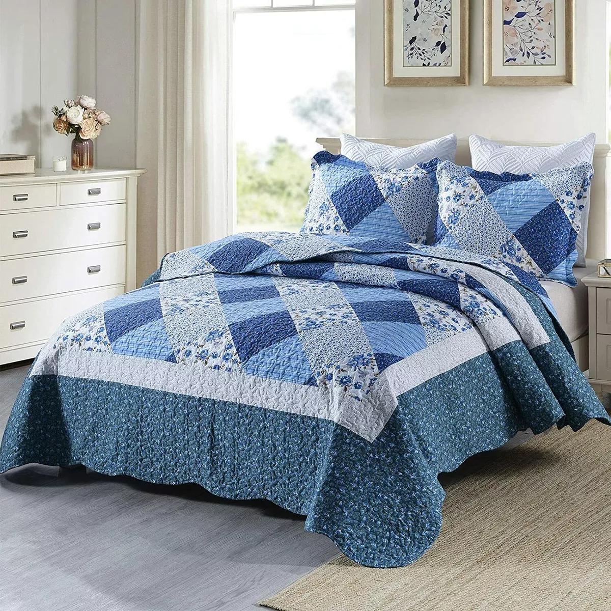 Blue and white coverlet deals