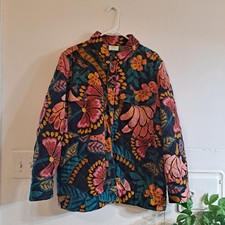 Farm Rio Oversized Quilted Fleece Lined Floral Jungle Gabardine Jacket Medium 
