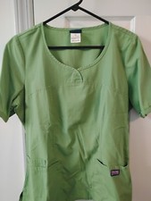 Cherokee Work Wear 2 Pocket Green Scrub Top w Rouching on Back Size M Bust 38
