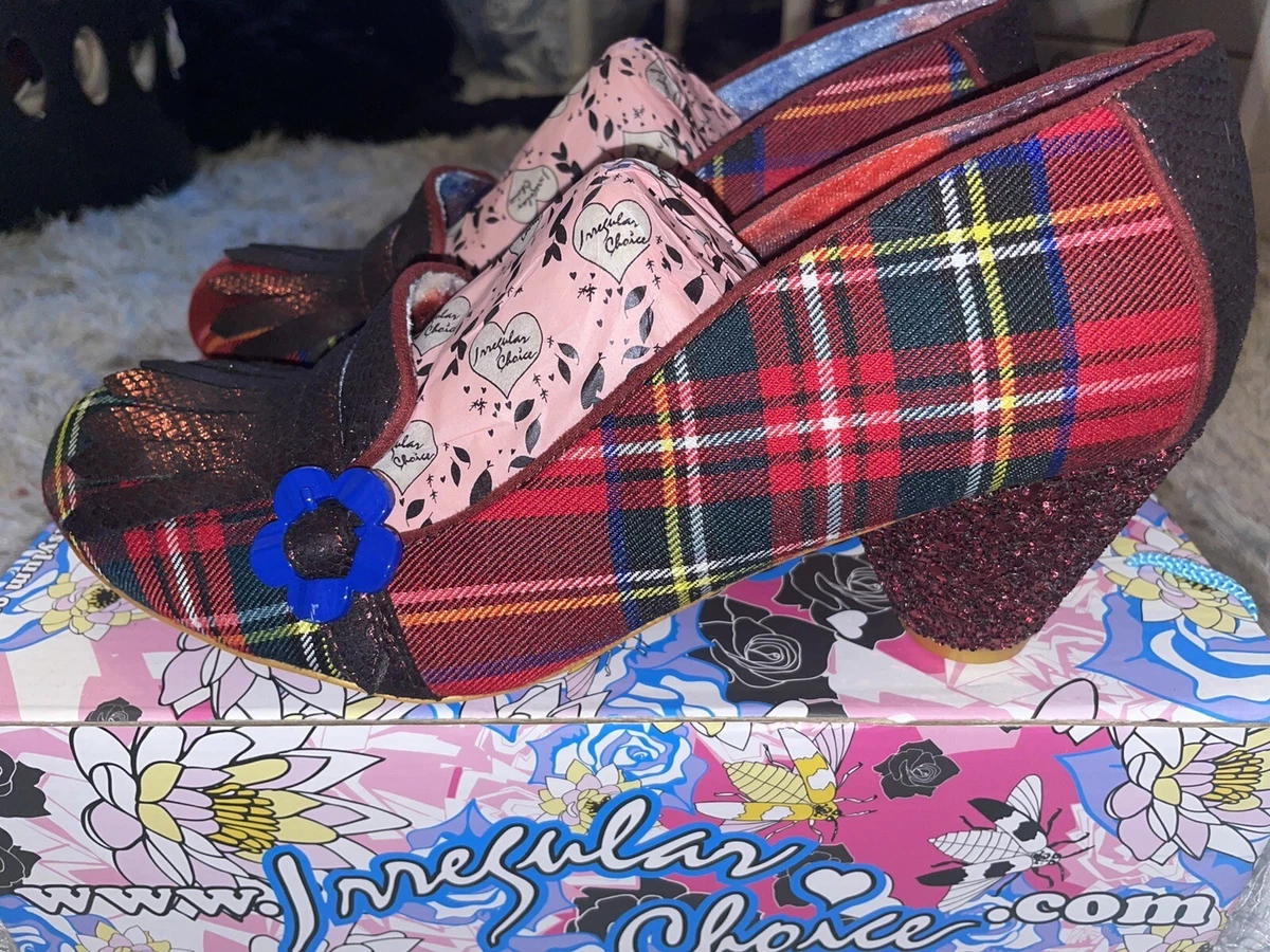 NEW Irregular Choice Highland Haven Tartan Mid Heel Glitter Size 43 8.5 BNIB