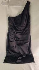 Davids Bridal Bridesmaid Short One Shoulder Satin Dress Black Size 8 Party Prom
