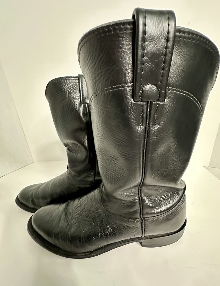 LARRY MAHAN Black Smooth Ostrich Round Toe Ropers Exotic Leather Boots ...
